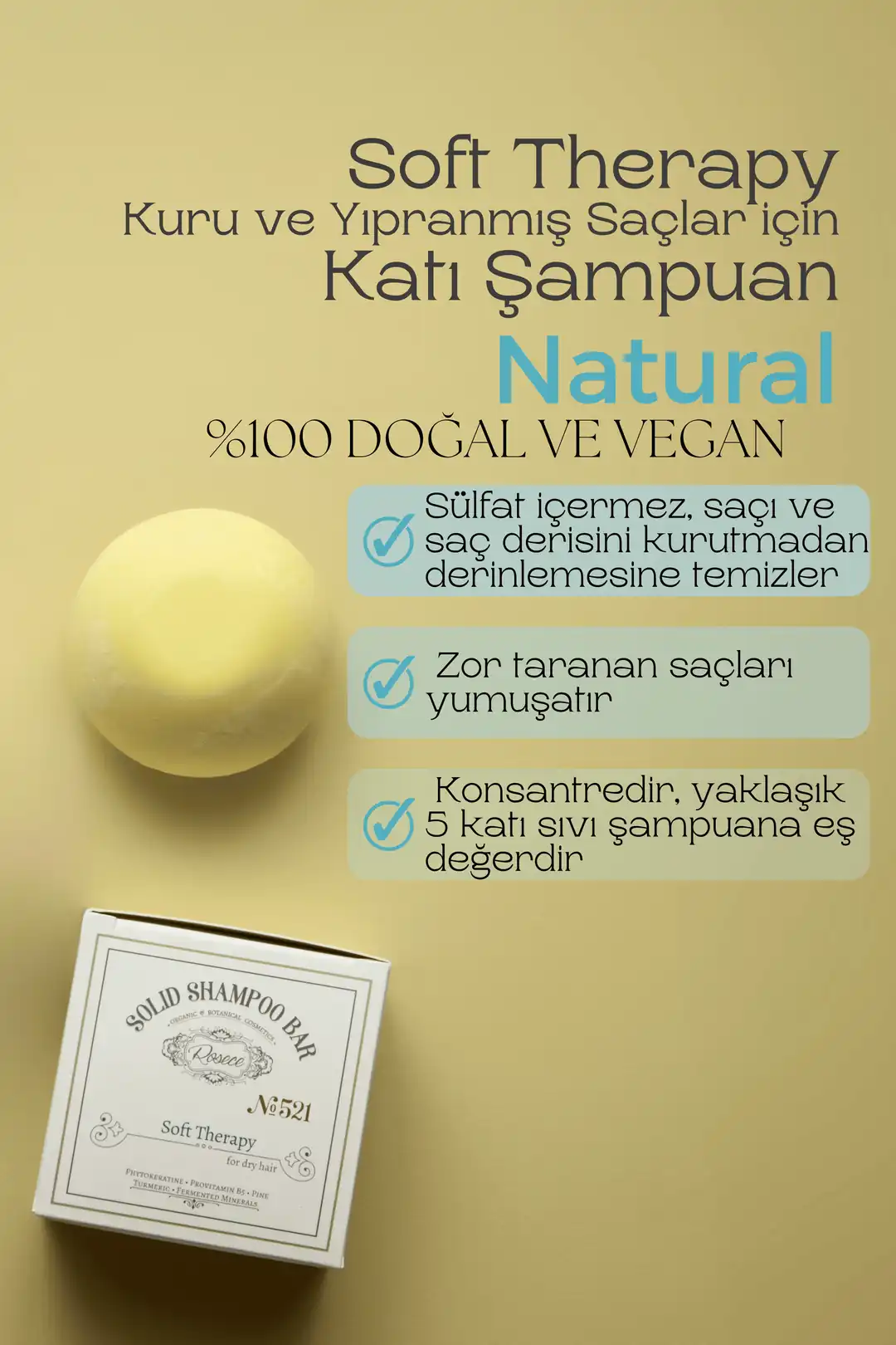 Rosece Katı Şampuan Bar Soft Therapy 80 gr. - Görsel 2